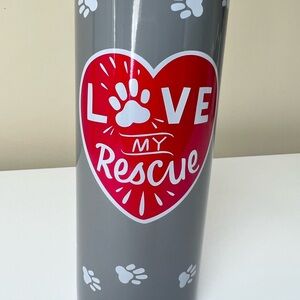 Love My Rescue insulated water bottle. Screw-on cap with wooden detail.